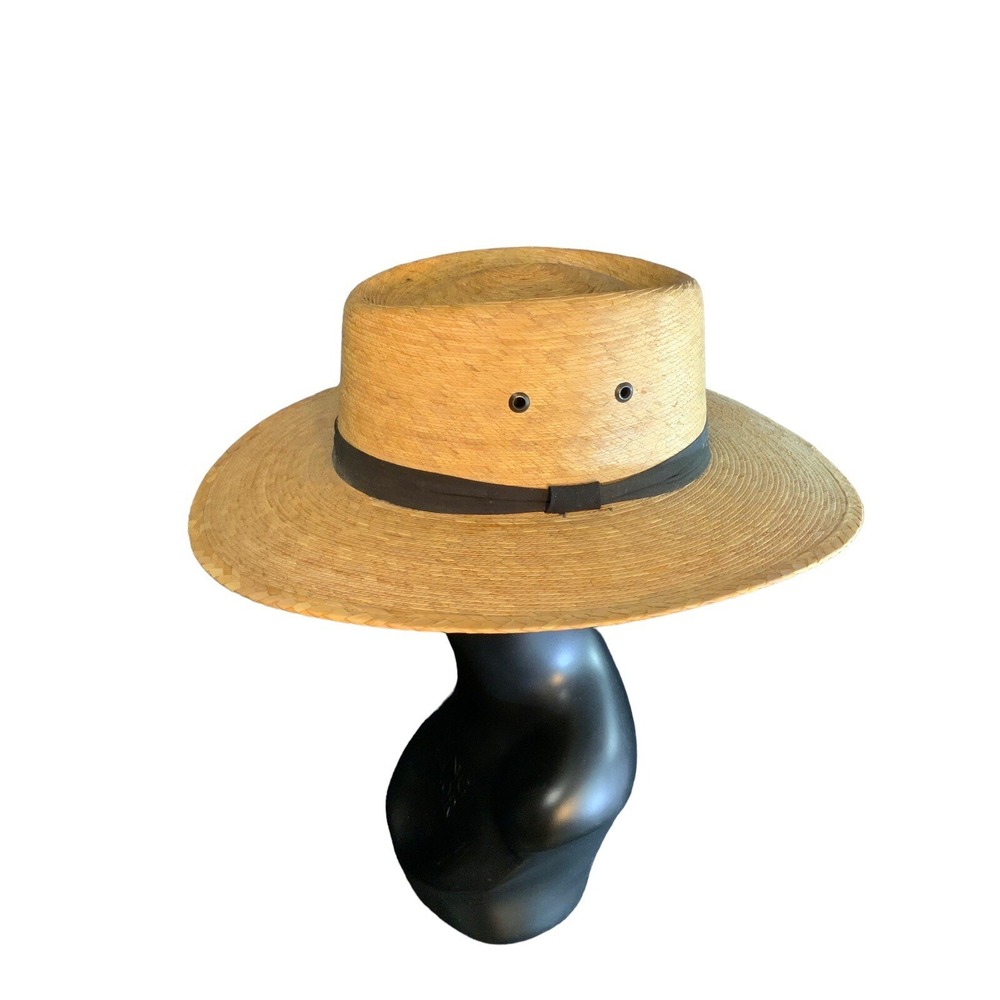 Vintage Latin's Hand Panama Wide Brim Hat Made W/Palm Leaves Leather Sweat Band
